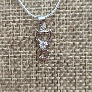 57. 925 Sterling Silver Cat Pendant,  AAA CZ. Necklace NOT Included